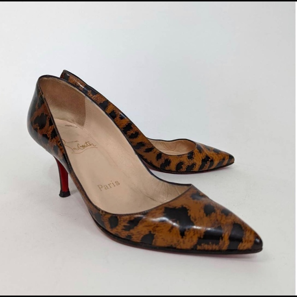 Christian Louboutin Leopard Print Leather Pointed Toe Pumps Size 37 Preowned